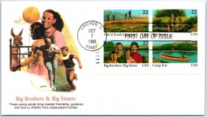 US FIRST DAY COVER BIG BROTHERS AND BIG SISTERS SETENANT PLATE BLOCK OF (4) 1985