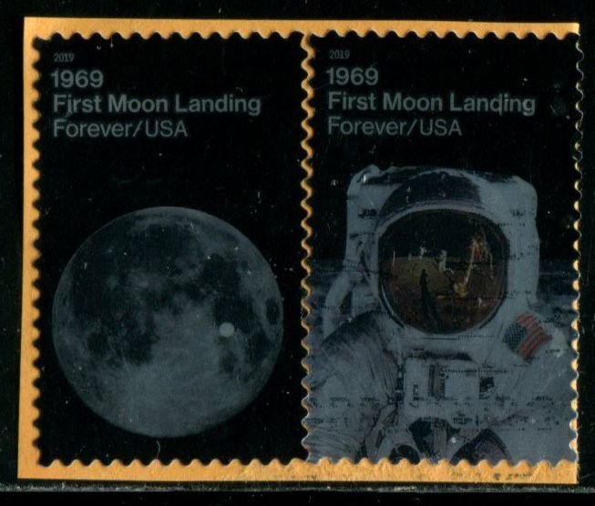 5399-5400 US (55c) Moon Landing Anniv SA,  used pair on paper