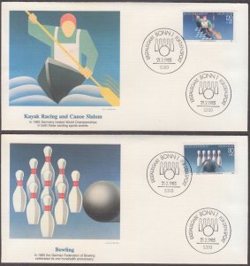 GERMANY Sc # B628-9.1 SET of 2 FDC - BOWLING and KAYAKING