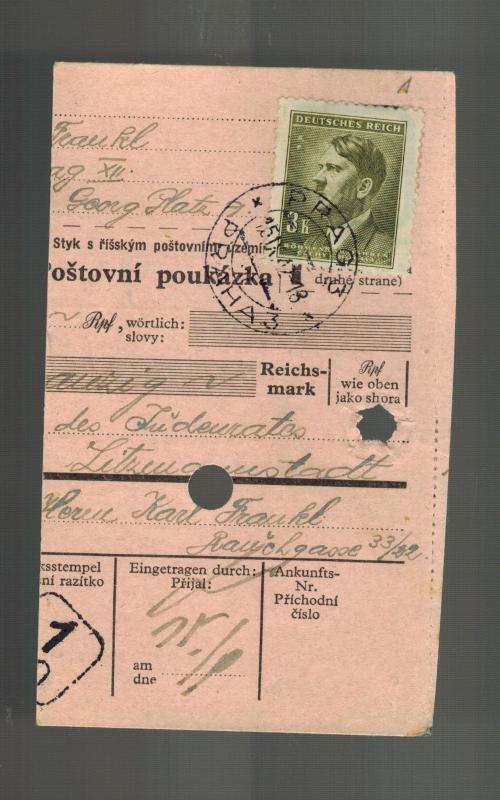 1942 Prague Germany Litzmannstadt Jewish Ghetto Money Order Receipt Karl Frankl