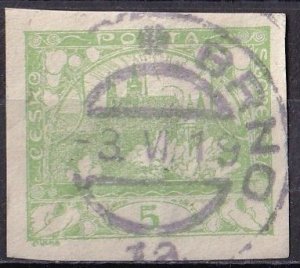 Czechoslovakia 2 (used, Brno postmark) 5h Hradčany, blue grn (1919)