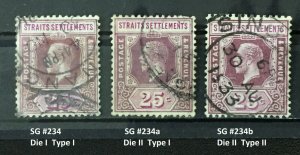 Malaya Straits Settlements KGV 1921-33 25c Varieties Used MSCA SG#234 M3620