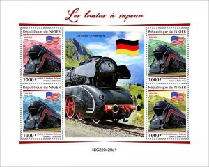 Niger - 2022 Steam Trains on Stamps - 4 Stamp Sheet - NIG220429a1