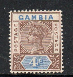 Gambia Sc 25 1898 4d brown & ultra Victoria stamp mint