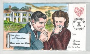 2015 COLLINS HANDPAINTED FDC 4956 LOVE STAMP CLARK GABLE V LEIGH GONE WITH WIND