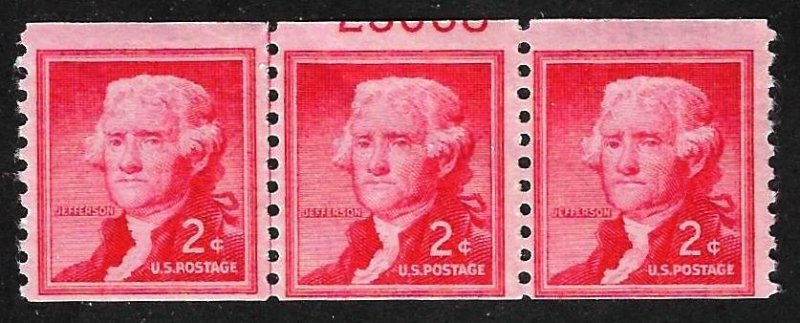 US, Scott 1055.  MNH s/3 with line and partial plate #. EFO (g1055-0783)