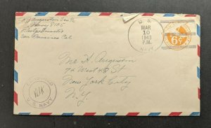 1943 Censored FPO Navy Airmail Cover San Francisco to New York City Navy Cancel