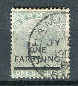 BERMUDA; Early 1900s classic QV ' ONE FARTHING ' surcharge used value