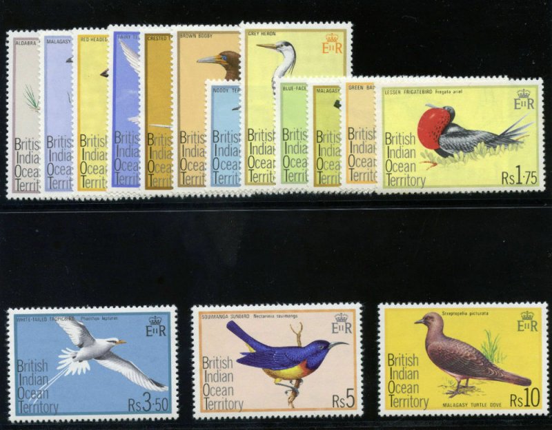 B.I.O.T. 1975 QEII Birds set complete superb MNH. SG 62-76. Sc 63-77.