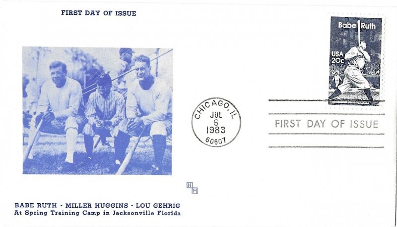 1983 FDC, #2046, 20c Babe Ruth, HM - 8 different