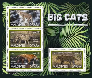 Maldives 2019 MNH Wild Animals Stamps Big Cats Tigers Leopards Cheetahs 4v M/S