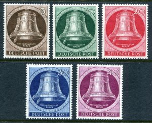 GERMANY BERLIN 1951 FREEDOM BELL CLAPPER LEFT 9N70-9N74 PERFECT MNH