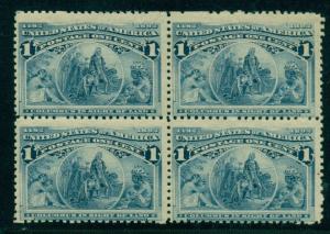 US #230, 1¢ deep blue, Block, of 4, og, 2NH/2LH, F/VF Scott $94.00