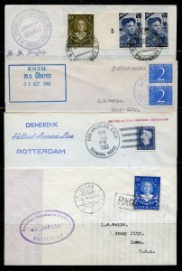 Netherlands 4 Paquebot Covers of the 1950's All Posted at Sea