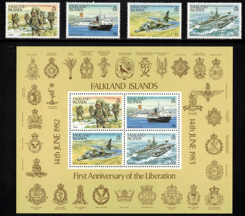 FALKLAND ISLANDS 1983 Liberation Anniversary; Scott 375-78, 378a, SG 454-58; MNH