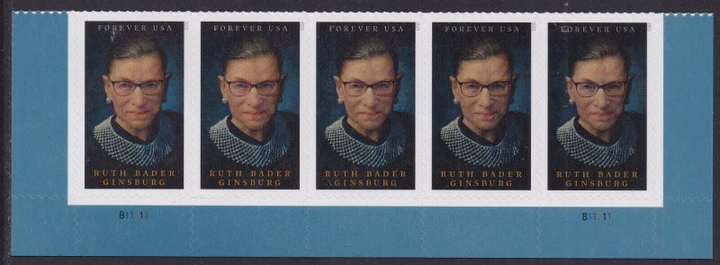 US 5821 Ruth Bader Ginsburg F plate strip 5 MNH 2023