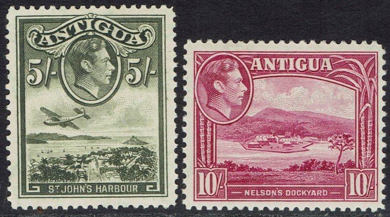 ANTIGUA 1938 KGVI PICTORIAL 5/- AND 10/-