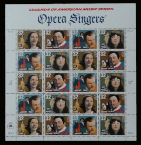#3154 - 57, 32c Opera Singers,  Sheet, VF mint never hinged, Fresh Sheets,  V...
