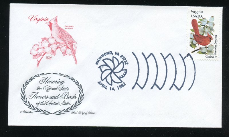 US 1998 Virginia Cardinal American Dogwood UA Artmaster cachet FDC 