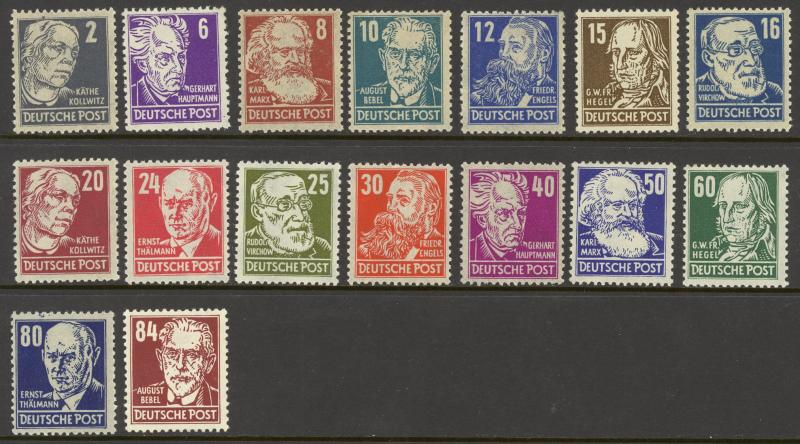 German Democratic Republic Sc# 10N29-10N44 MNH 1948 2pf-84pf Portraits