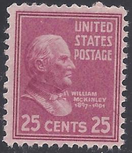 # 829 25c Presidential Issue William McKinley 1938 Mint NH