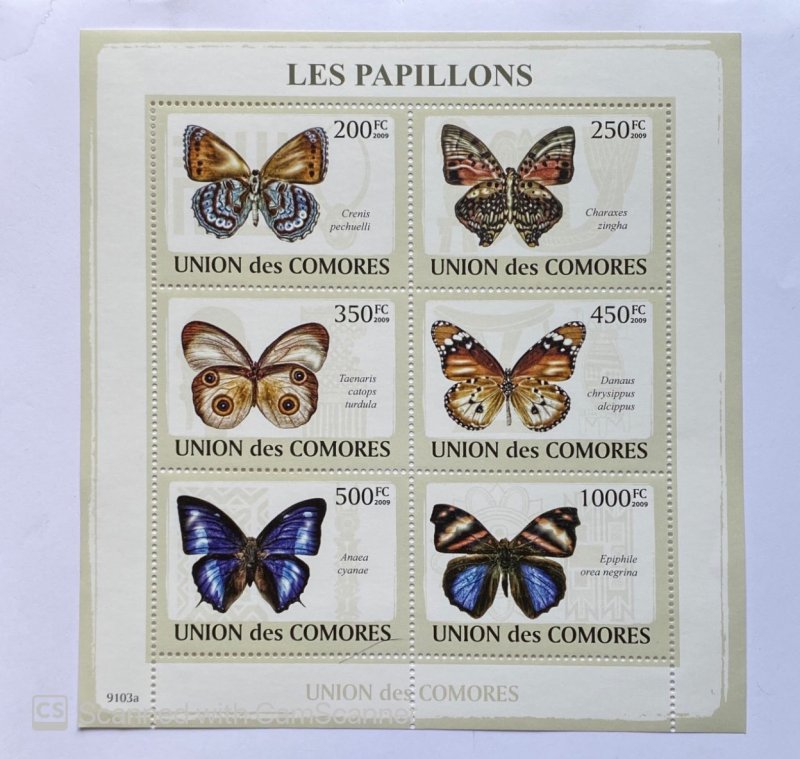 SOUVENIER SHEET, LES PAPILLOS , BUTTERFLIES, UNION DES COMORES