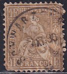 Switzerland 1862-64 Sc 50 1fr Gold Helvetia Stamp Used