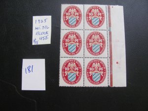 GERMANY  1925 MNH MI. 376 PLATE BLOCK SUPERB 45+ EUROS (181)