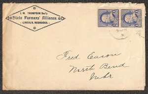 219 STAMPS STATE FARMERS' ALLIANCE LINCOLN NEBRASKA ADVERTISING COVER 1891