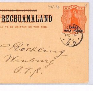 BRITISH BECHUANALAND Overprint GB QV Stationery Card Vryburg 1895 Winburg YO84