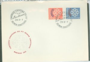 Switzerland 367-377 1959 europa set of two overprinted, Reunion des PTT D' Europe 1959, cacheted fd cover with montreux ...