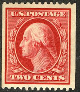 US #386 SCV $190. 2c Washington, VF/XF mint very lightly hinged, looks NH