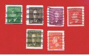 Canada #297-300 #309-10   VF used  Coil Stamps   Free S/H