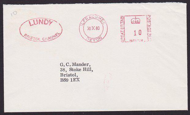 GB LUNDY 1980 cover Lundy meter - 11½p marine reserve on reverse............5152