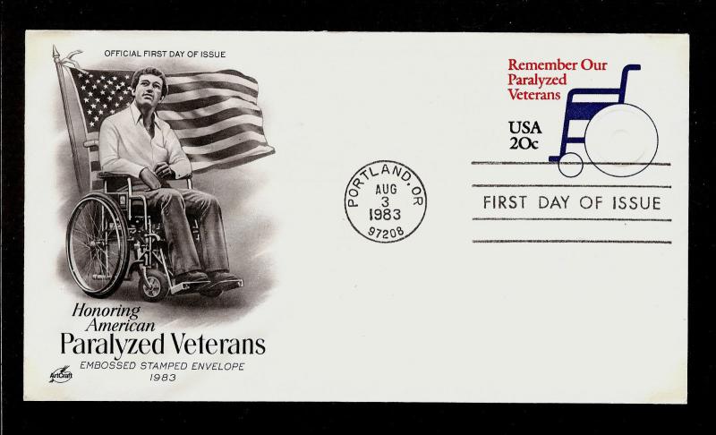 FIRST DAY COVER #U605 Paralyzed Vets 20c Envelope ARTCRAFT U/A FDC 1983