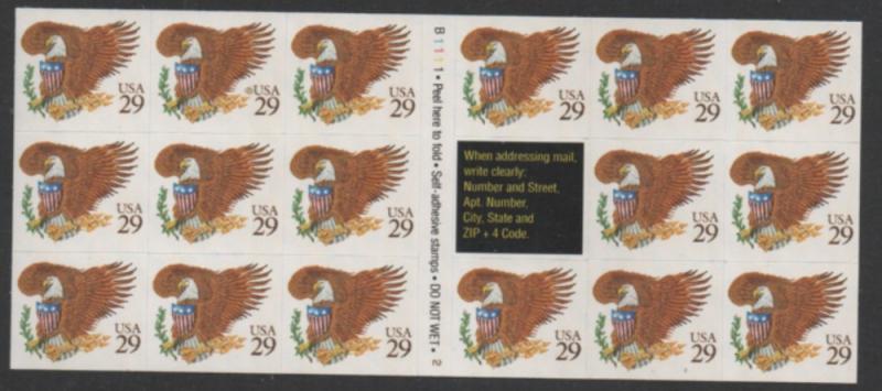 US Sc 2595a 1992 Eagle & Shield stamp booklet pane mint NH