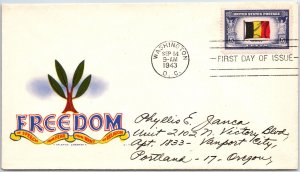 US FIRST DAY COVER OCCUPED NATIONS OF WW II BELGIUM FREEDOM J. M. CACHETS SCARCE