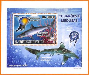 A6623 - SAO TOME & PRINCIPE, Error, 2009, MISSPERF SOUVENIR S: Sharks, Jellyfish