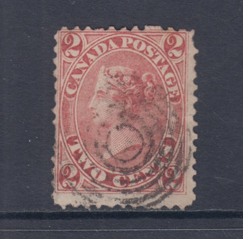 Canada Sc 20 used 1864 2c rose QV perf 12 x 11¾