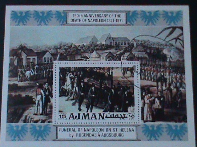 ​AJMAN-1971- 150TH ANNIV: DEATH OF NAPOLEON-FUNERAL-CTO-S/S--FANCY CANCEL-VF