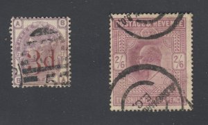 2x Great Britain Used Stamps #94-3d Red OP & #139-2'6p Guide Value = $16...