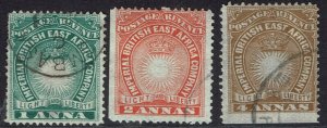 BRITISH EAST AFRICA 1890 LIGHT AND LIBERTY 1A 2A AND 4A USED