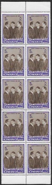 Ajman #25 - Complete MNH 2 Columns - 10 stamps with two borders. John F Kennedy