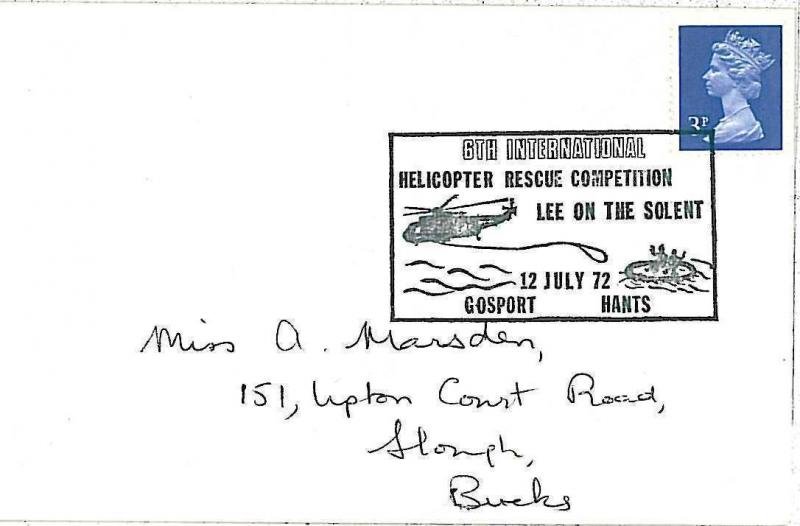 HELICOPTER RESCUE - BOATS -  SPECIAL POSTMARK on COVER - GB 1972