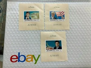 KAPPYSTAMPS AJMAN THE KENNEDY BROTHERS JOHN, BOBBY, TED SOUVENIR SHEETS CS1315