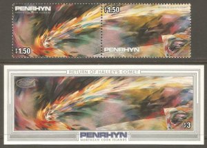 PENRHYN ISLANDS Sc# 334 - 336 MNH FVF Set Pair + SS Space Halley's Comet