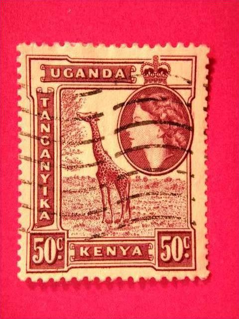 KENYA UGANDA TANGANIKA, 1954, used  50c. purple, Queen Elizabeth II