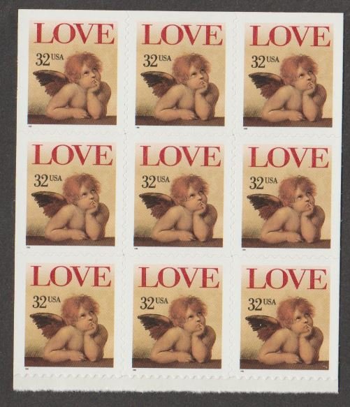 U.S. Scott #3030a Love Cherubim - Mint NH Block of 9 Booklet Stamps