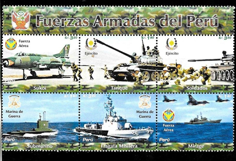 PERU 2005 MILITARIA NAVY,ARMY,AIR FORCE,SHIP,SUBMARIN,AVION,TANK YV 1480-5 MNH