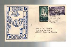 1952 Satise South Africa to Ontario Canada INT'L STAMP EXHIBITION Cover 